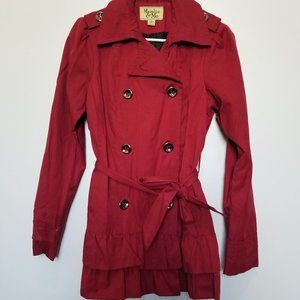 Beautiful red trench coat with button details